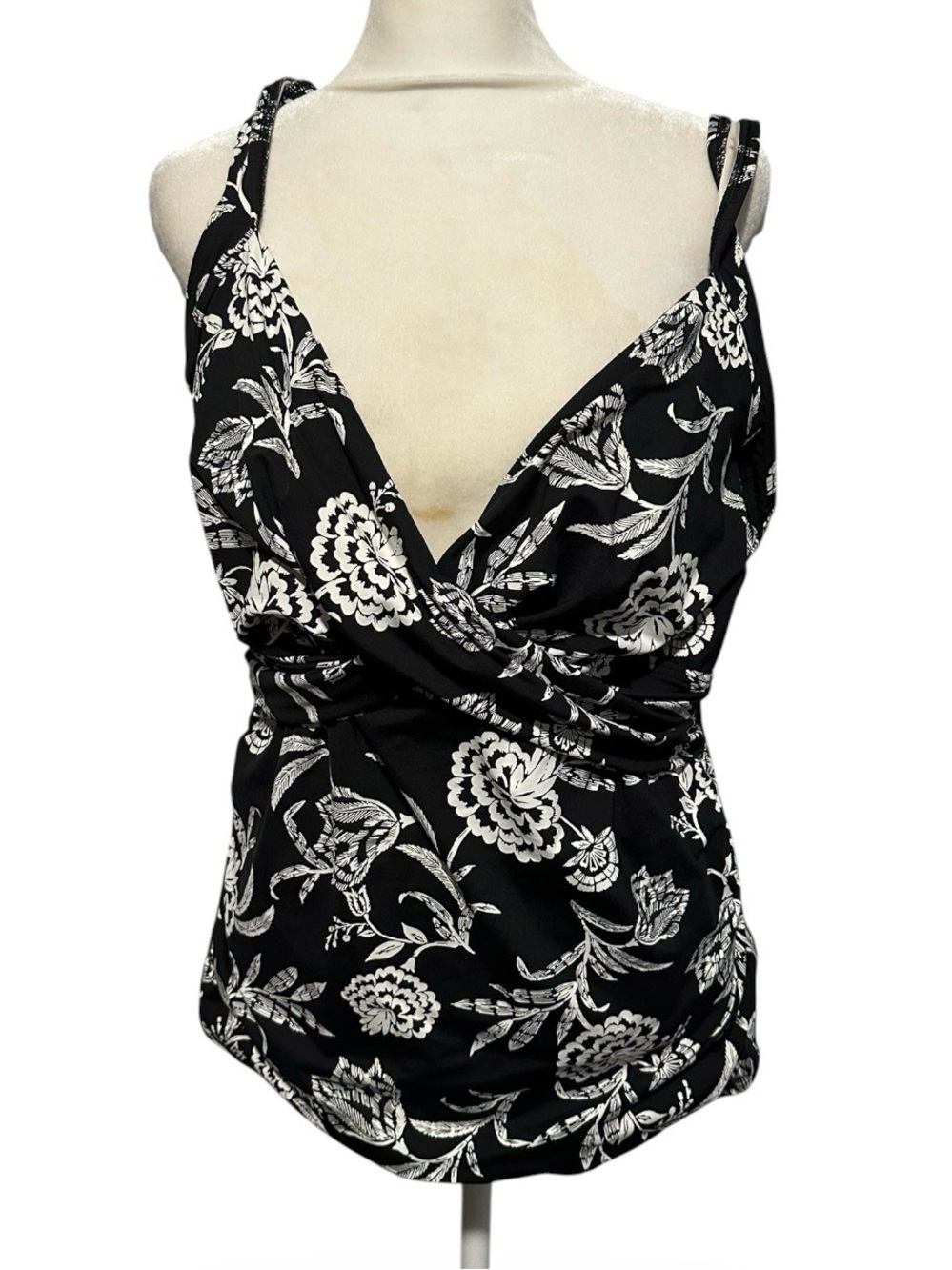 Lands' End Black & White Floral swim suit top